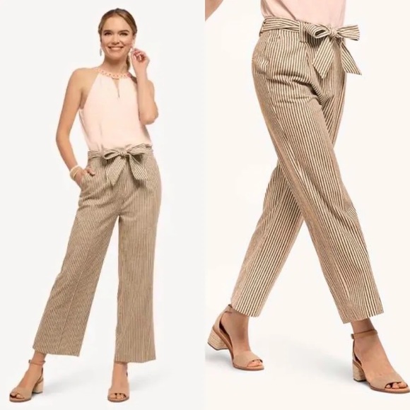 Spartina 449 NWT Lawton Stripe Crop Pant in Tannin Stripe Size 14 - Picture 10 of 10